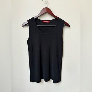 Max Mara Studio Black Ribbed Knit Tank Top | White Trim Hem | Size S